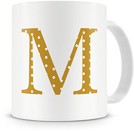 givagift Letter “M” Mug – Letter M Mug, M Letter Mug, M Mug – Mug Gift/Present – Polka Dot Style – Modern/Cool/Trendy Style Mug (Gold)