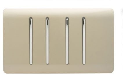 Trendi 4 Gang 2 way 240V Screwless Raised Front Twin Plate Plastic Artistic Modern Glossy 10 Amp Chrome Rocker Quad Electrical Wall Light Switch Champagne Gold - ART-SS44GO