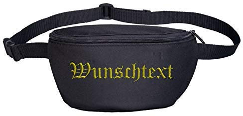 Bauchtasche mit Wunschtext - Altdeutsch - Bestickt - Gürteltasche Hipbag Stickfarbe: gelb