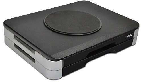 DESQ Support moniteur - Hauteur 80 mm, 2 tiroirs, Pivotant, Pieds en caoutchouc, Argent - Noir