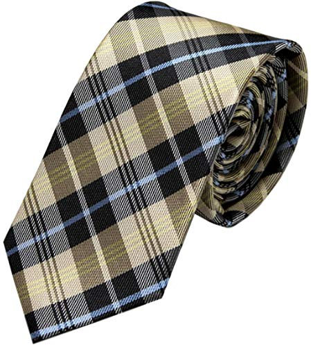 GASSANI Schmale dünne 6cm Krawatte kariert | Karo Herrenkrawatte zum Sakko Anzug | Schlips Binder mit Beige Schwarze Hellblaue Karos