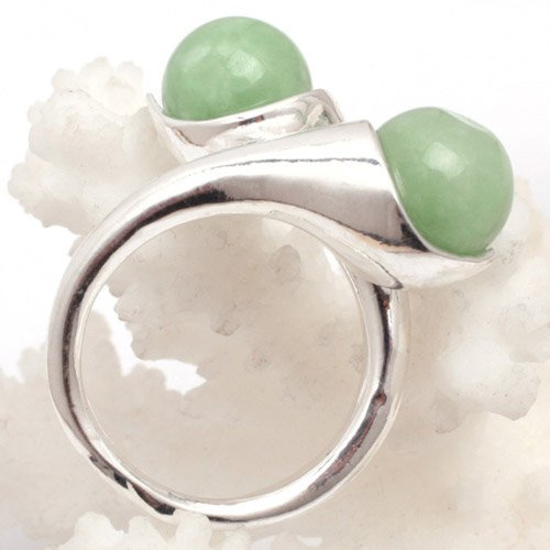 Sweet & Happy Girl's Store 10mm gef?rbt Jade Aventurin Doppel Perlen Tibet Silber Basis Ring senden durch gelegentliches US #