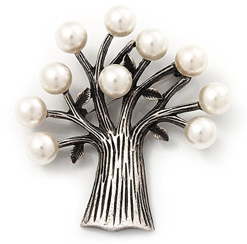 Broche arbre fausse perle argent ancien (style vintage)