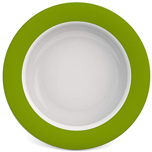 Ornamin Schale mit Kipp-Trick Ø 15,5 cm grün | Spezialteller mit Randerhöhung für selbstständiges Essen | Esshilfe, Melamin, Anti-Rutsch Schale, Tellerranderhöhung