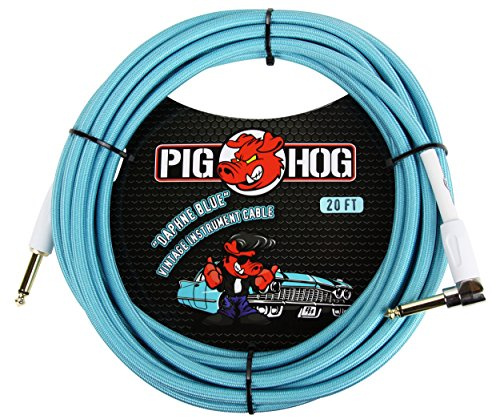 Pig Hog PCH20DBR Right-Angle 1/4 to 1/4 Daphne Blue Guitar Instrument Cable, 20 Feet