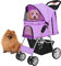 Flexzion Hundebuggy, Hundewagen, Pet Stroller Haustierwagen, Katzenbuggy, Katzenwagen, Faltbar Haustiere Buggy mit Netzfenstern & Getränkehalter für Kleine Haustiere mit 4 Rädern - Tupfen Violett