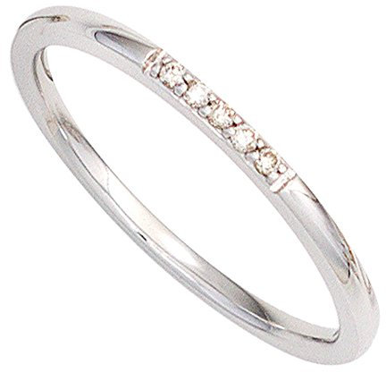 Schmaler Ring Damenring mit 5 Diamanten Brillanten 585 Gold Weißgold Fingerring, Ringgröße:Innenumfang 54mm ~ Ø17.2mm