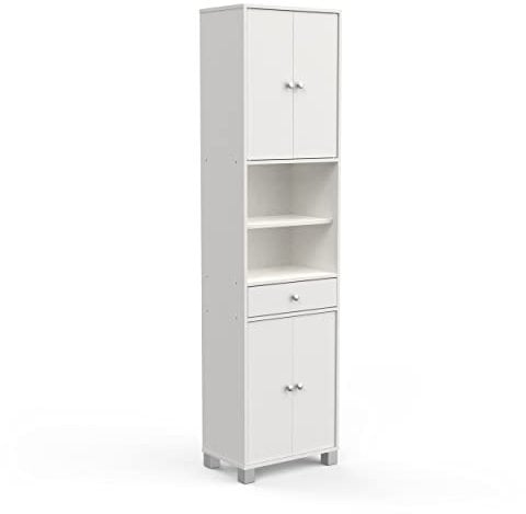 Demeyere 3143 Bikini Colonne avec 4 Portes/Tiroir/2 Niches Panneau de Particules/MDF Blanc 50,5 x 32,9 x 196,3 cm