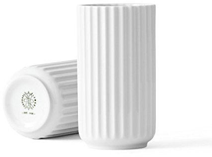 Lyngbyvase aus Porzellan, hohe Vase mit Rillen, Zylinder Blumentopf in Matt Weiß, 20.5cm