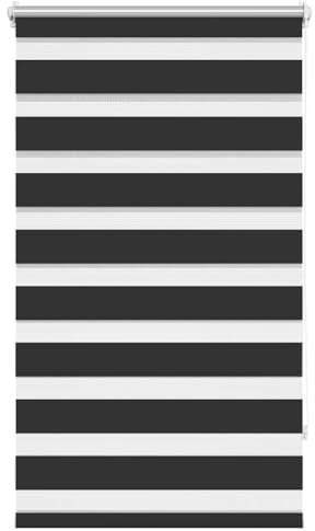vidaXL Blackout Roller Blind - Black 90x150cm - Stylish Sunscreen Daynight Window Shade with Opaque & Transparent Stripes, Easy-to-Use Pull Chain, Polyester Material