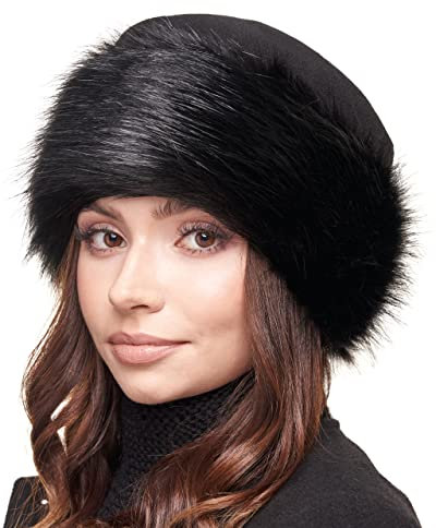 Futrzane Mütze Fellmütze Vlies Pelzmütze Wintermütze Damenmütze (M, Schwarz - Schwarz)