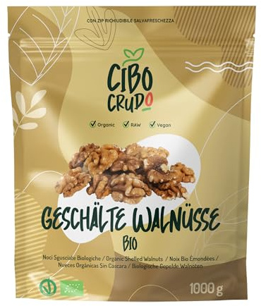 Walnüsse Bio - 1Kg. Walnusskerne Bio Geschälte Ganz. Walnuss Reich an Mineralsalzen und Vitaminen. Zum Verzehr als Snack oder als Süßspeise Salat Müsli oder Joghurt. Organic Walnuts.