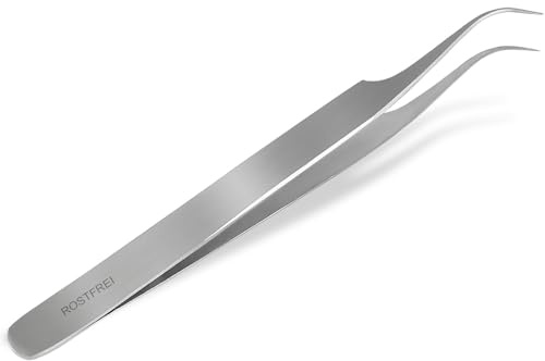 Profi Zeckenpinzette Zeckenzange Zeckenentferner Zeckengreifer Zeckenhaken | Pinzette Edelstahl Rostfrei geschwungen für Haustiere 11,4 cm
