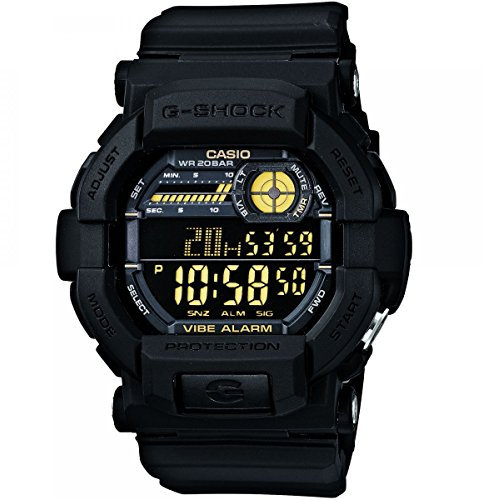 Casio Herren Quartz Armbanduhr, 50.00mm Gehäusegröße mit LCD digital Zifferblatt und schwarz Plastic/Resin Strap Armband GD-350-1BER