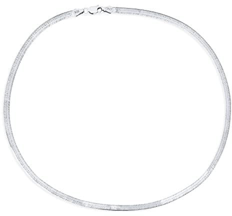 Bling Jewelry Schlanker 3,5 MM Flacher Omega-Schlangenflexibler Herringbone-Choker-Halsreif Für Frauen Aus .925 Sterlingsilber Hergestellt In Italien 24 Zoll