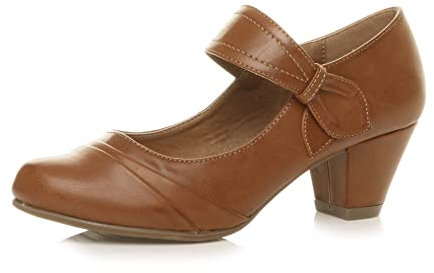 Womens Ladies mid Heel Mary Jane Strap Smart Work Comfort Court Shoes, Tan Matte, 5 UK