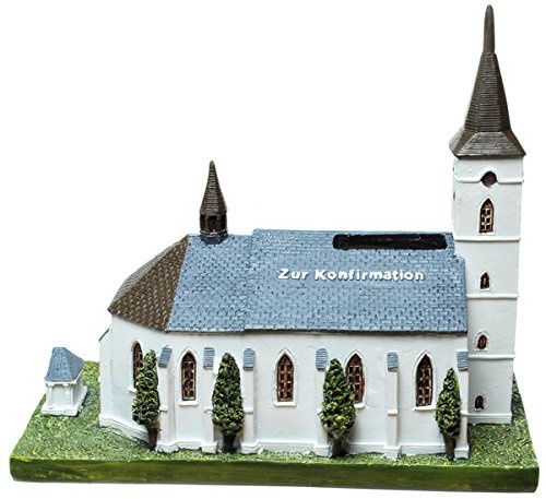 Sparschein, Sparbüchse,Spardose Kirche mit Aufschrift Konfirmation