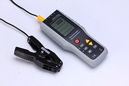 PerfectPrime TC41/T2, 4-Channel K-Type Digital Thermometer Thermocouple Sensor -200~1372°C/2501°F, 20 x 4 Data Log Storage Function (2 Pipe Clamp)