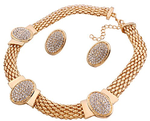 YAZILIND Frauen-18K Gold überzogene Rhinestone-Kragen-Halskette mit Ohrringe Set und Ring