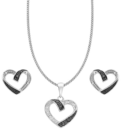 CARISSIMA Damen Schmuck Set 9 Karat (375) Weißgold Diamant 460 mm 5.45.3074 | 0,15 ct, schwarz, Diamanten, Herz, Panzer, 46, cm