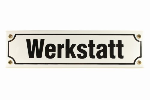 Buddel-Bini Straßenschild Werkstatt 30x8 cm Emaille Schild Türschild Emailleschild wetterfest