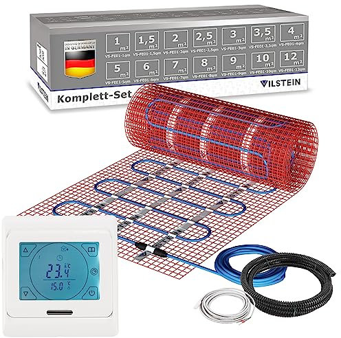 VILSTEIN Elektrische Fußbodenheizung 150W/m², für Fliesen Laminat und mehr, Komplett-Set, TWIN Technologie Heizsystem, Fußboden Heizmatte, 10.0x0.5m - 5 qm