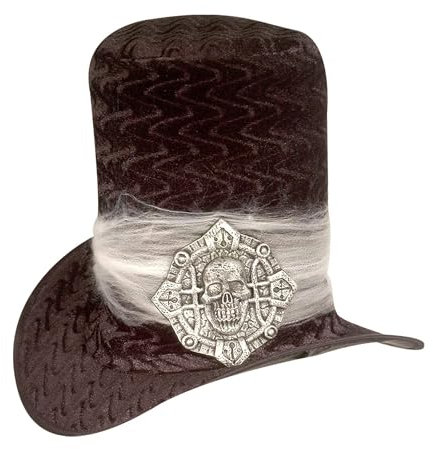 W WIDMANN MILANO Party Fashion - Hut mit Spinnennetz und Totenkopfmedaillon, Zylinder, Halloween, Karneval