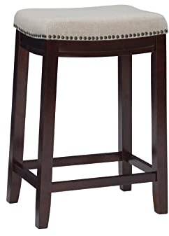 Linon Harper Beige & Dark Walnut 24 Counter Stool, Beige/Dark Walnut (98325WAL-01-KD)