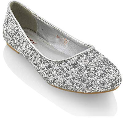 ESSEX GLAM Womens Ladies Flat Ballet Glitter Bridal Bridesmaid Prom Dolly Sparkly Pumps Slip On Shoes Size 3-9
