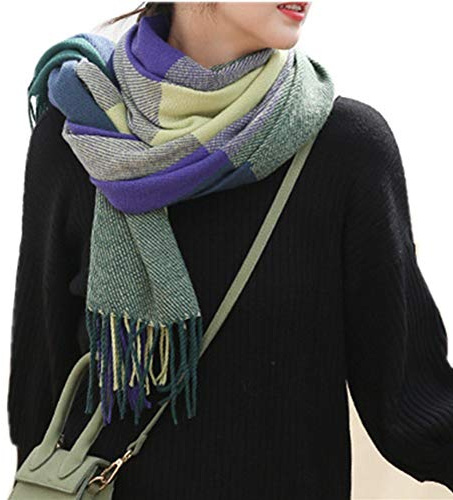 Mocasor Women's Plaid Scarf Blanket Winter Fashion Soft Warm Classic Large Lattice Shawl Wraps Multicolor 200x60cm (21 Yellow Green Blue)