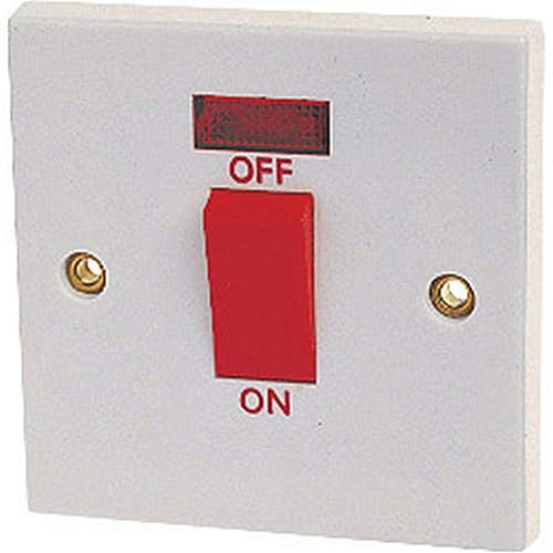 Dencon 45A Double Pole Switch with Pilot Lamp to BS3676 (One Size) (White/Red)