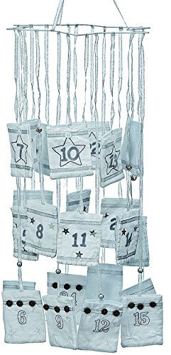 Adventskalender Mobile Stern weiss silber mit Glöckchen zum Befüllen