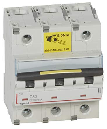 Disjoncteur DX³ 10000-16kA - 3P - 400V~ - 80A - courbe C - 4,5 modules