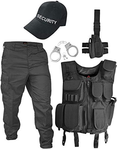 normani SWAT/Security/Police Kostüm bestehend aus Weste, Hose, Pistolenholster, Handschellen und Basecap Farbe Schwarz/Security Größe L