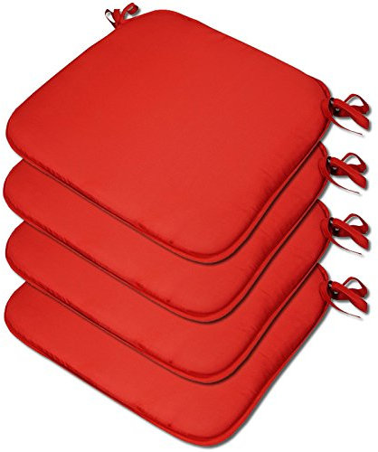 Beautissu 4er Set gepolsterte Stuhlkissen Sitzkissen - 2cm dick - mit 4 Befestigungsbändern - rot - viele Farben erhältlich