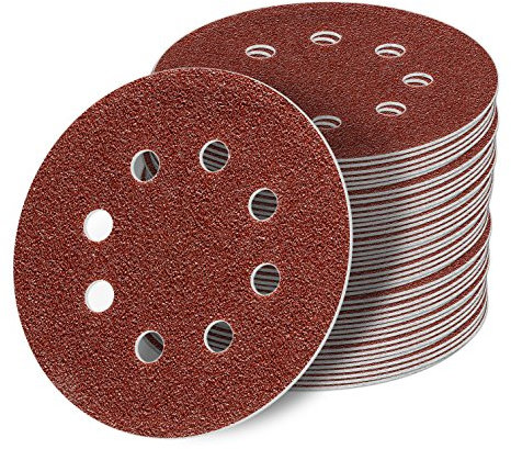 50 Stück 125 mm Exzenter Schleifscheiben P60 Körnung, 8 Loch, red Film, Haft Klett Schleifpapier
