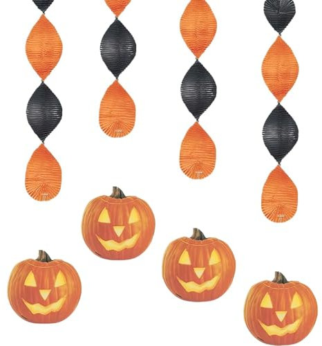 Unique Party 27952 - 45cm Pumpkin Glow Halloween Hanging Decorations, Pack of 4