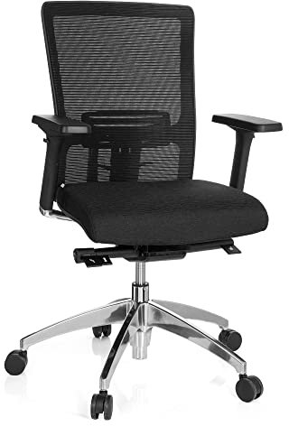 hjh OFFICE 657511 Profi Bürostuhl Astra Base Stoff Schwarz Drehstuhl mit Lordosenstütze, Armlehnen höhenverstellbar, Netzrücken
