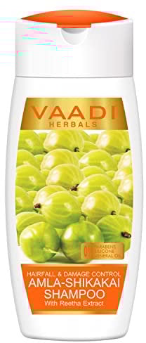 Amla with Shikakai and Reetha Shampoo - Hair Fall Control Shampoo - all Natural Herbal Shampoo - Shampoo for Hair Loss - Shampoo for Oily Hair - 11.8 Ounces - Vaadi Herbals by Vaadi Herbals