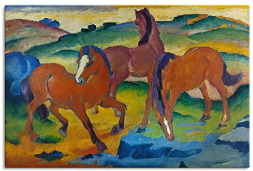 ARTLAND Wanddeko Leinwand Bilder Wandbild 60x40 cm Landschaften Weide Tiere Die roten Pferde 1911 Expressionismus Franz Marc R0LW
