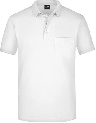 James & Nicholson Herren Piqué Polo mit Brusttasche - Hochwertiges Poloshirt für Beruf & Freizeit | Farbe: white | Grösse: XL