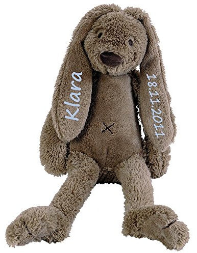 Elefantasie Stofftier Hase mit Namen und Geburtsdatum personalisiert Geschenk 30cm braun