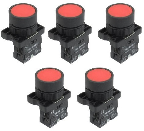sourcing map a12082000ux0371 1 NC N/C Rojo Señal pulsador momentáneo Botón Interruptor, 600 V, 10 Amperio, ZB2-EA42, 5 x 22 mm
