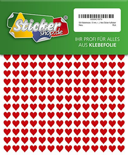 504 Klebeherzen, 10 mm, rot, aus PVC Folie, wetterfest, Herz Sticker Aufkleber