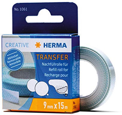 HERMA 1061 Kleberoller Nachfüllkassette doppelseitig ablösbar, 15 m, selbstklebende Klebeband Nachfüllrolle für Klebebandroller, Refill für Fotos, Basteln, Schule & Büro