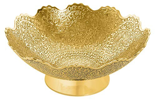 Zap Impex Messing dekorative Trockenobstschale Mehrzweck-Servierschale Schnitzarbeit - Größe - 9 schöne goldene Farbe Pfauendesign Küchengeschirr Geschenk