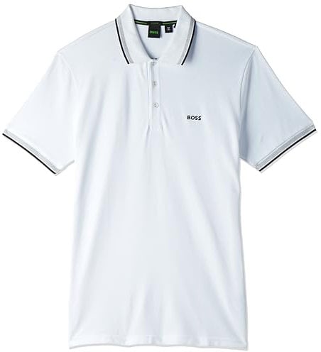 BOSS Mens Paddy Cotton-piqué Polo Shirt with Striped Collar and Cuffs White
