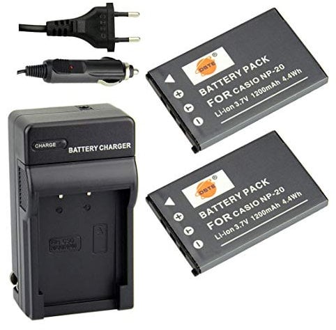 DSTE®(2 Pack) Ersatz Batterie und DC75E Reise Ladegerät Compatible für NP-20 Exilim EX-Z4 EX-Z5 EX-Z6 EX-Z7 EX-Z8 EX-Z11 EX-Z60 EX-Z65 EX-Z70 EX-Z75 EX-Z77 EX-M1 EX-M2 EX-M20 EX-S1 EX-S2 EX-S3