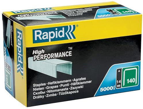Rapid– Graffe in acciaio zincato a filo piatto 5000 Pezzi 140/8 mm Scatola Appendibile - Lunghezza gamba 8mm - Punte affilate - Scatola di plastica da 5000 punti