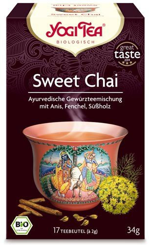 Yogi Tee, Sweet Chai, 4er SPARPACK , Biotee, Zutaten aus kontrolliert ökologischem Anbau, 17 Teebeutel, 34g